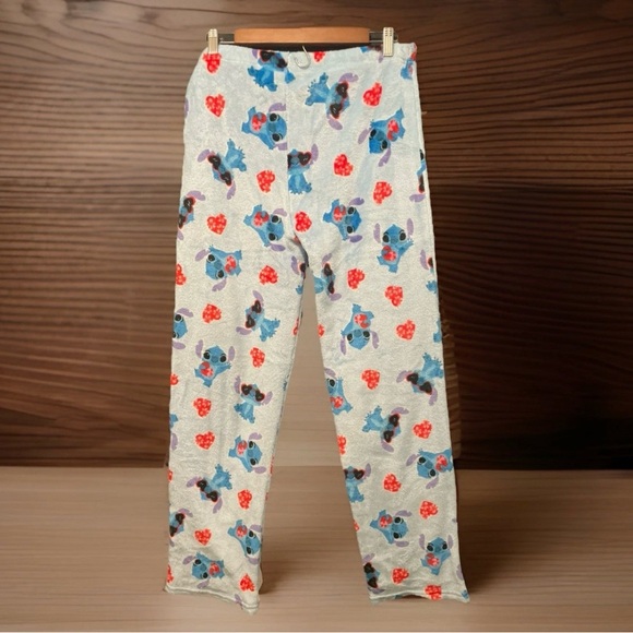 Disney Stitch Light Blue Pajama Pants XL Lilo & Stitch Adult ,valentines,hearts - Picture 2 of 9